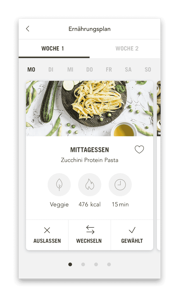 Physioteam Klasen Ernährungsplan Plan mit Mahlzeiten (Smartphone Ansicht Beispiel Tag)