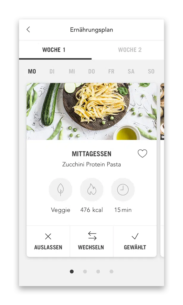 Physioteam Klasen Ernährungsplan Plan mit Mahlzeiten (Smartphone Ansicht Beispiel Tag)